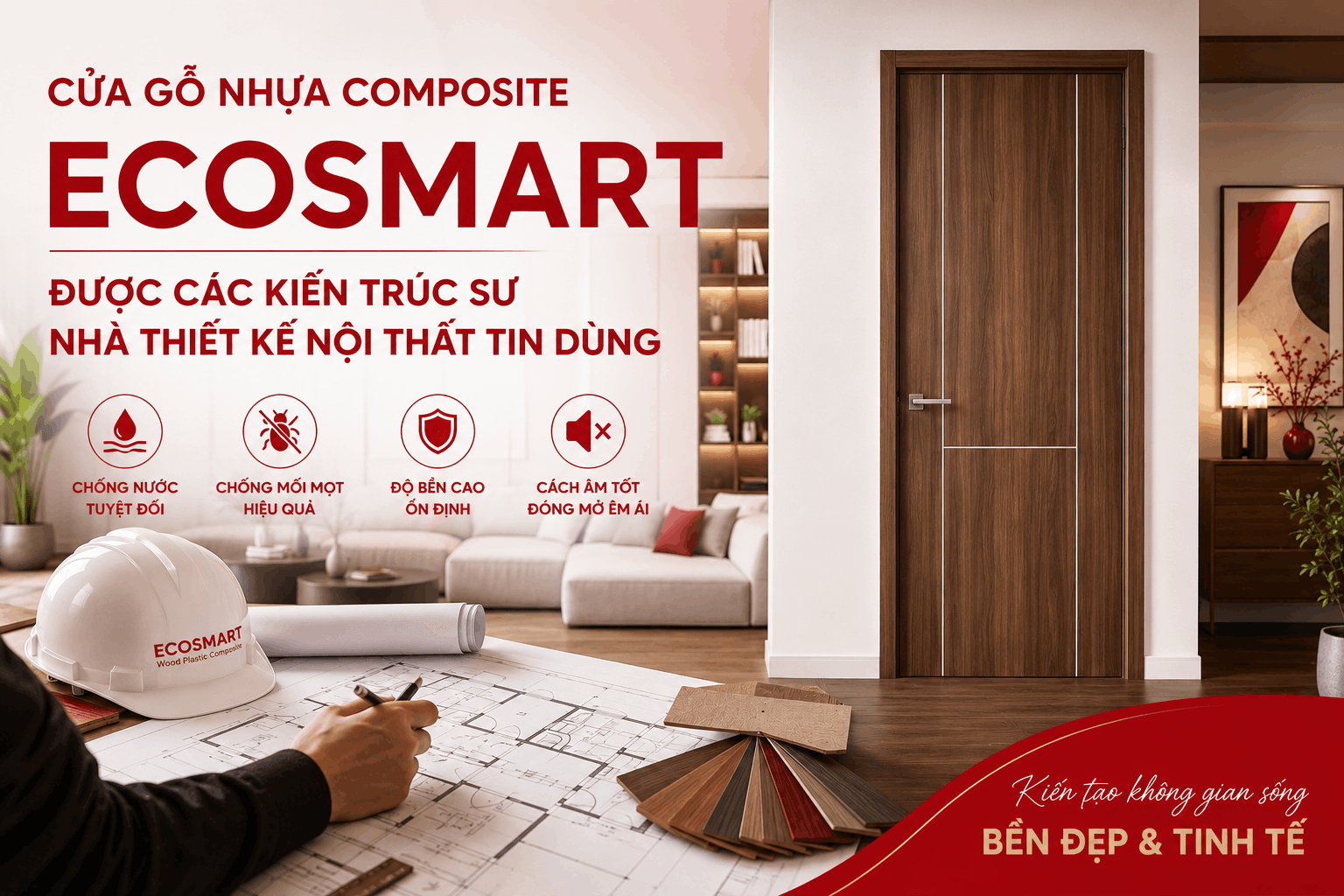 Mẫu cửa thông phòng gỗ nhựa composite phủ phim PVC vân gỗ cao cấp